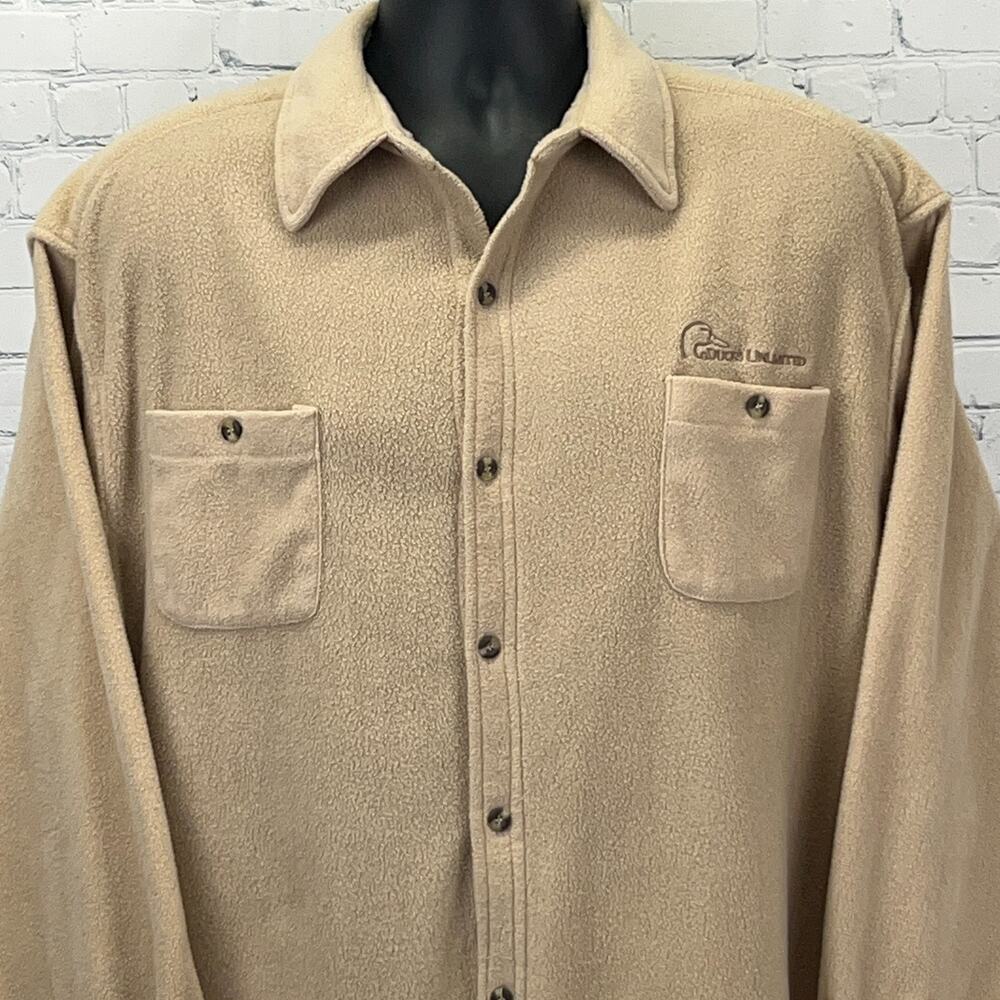 Ducks Unlimited Fleece Shirt XL X‑Large Beige Button Front Polyester Waterfowl